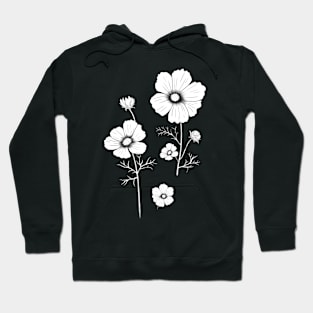 Black and white Cosmos Flower Hoodie